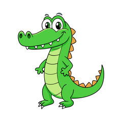 Fototapeta premium Smiling cartoon alligator, standing upright, green