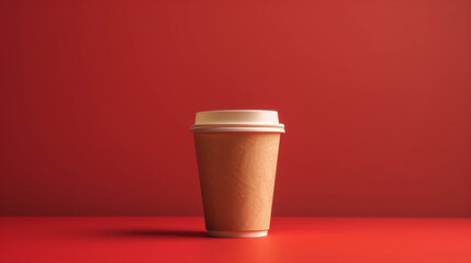 Simple brown paper coffee cup on a red background