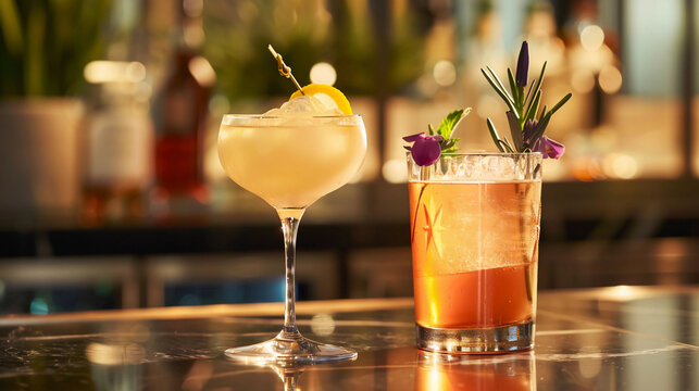 Two cocktails on the bar