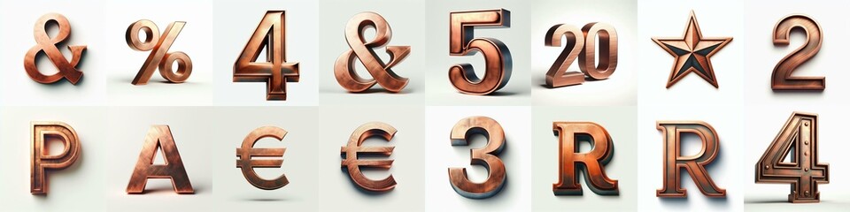 Patina copper metal Lettering Typeface. AI generated illustration