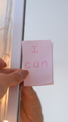 motivational quote on pink sticker inscription I can