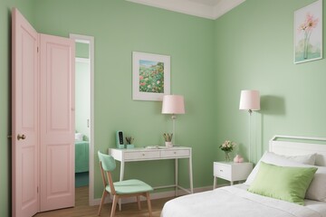 Luxurious bathroom interior with bed and modern design elements