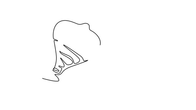 Animated self drawing of continuous line draw of whole and sliced healthy organic jicama for orchard logo identity. Fresh turnip vegetable concept for vegan farm icon. Full length one line animation