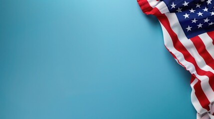 plain periwinkle blue background with a USA flag theme in the corner and copy space for text on the right