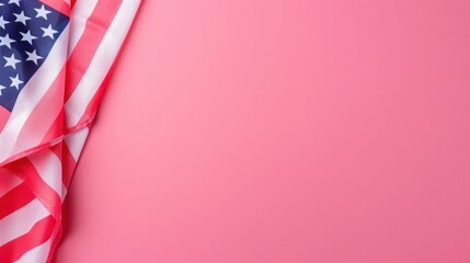 plain pink background with a USA flag theme in the corner and copy space for text on the left