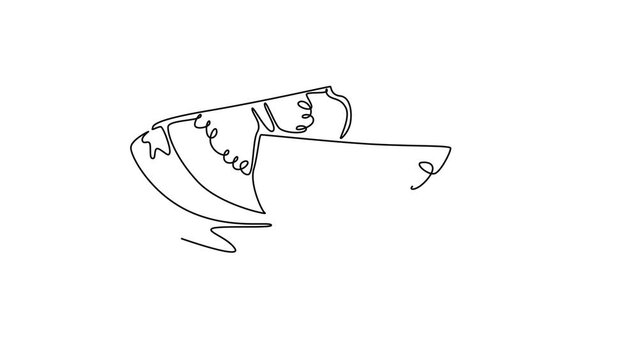 Self drawing animation of single line draw of half sliced healthy organic java guava for orchard logo identity. Fresh tropical fruit concept for garden icon. Continuous line draw. Full length animated