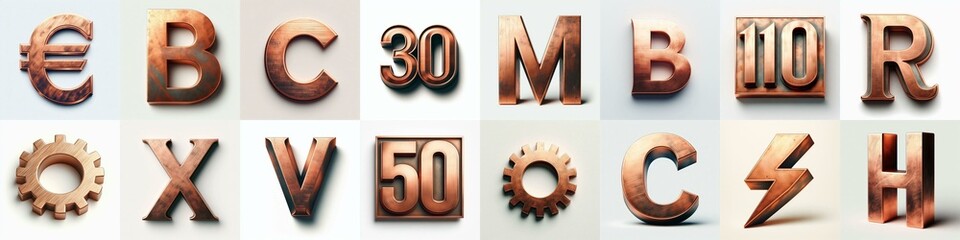Patina copper metal Lettering Typeface. AI generated illustration