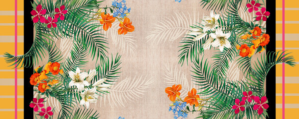 Fabric textile pattern design barrado flowers botanical sublimation
