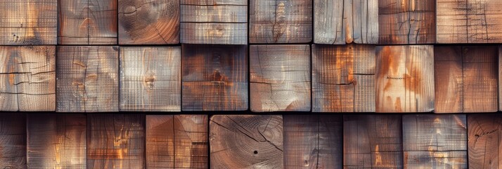 Wood background banner panorama long - Brown wooden acoustic panels wall texture, seamless pattern.
