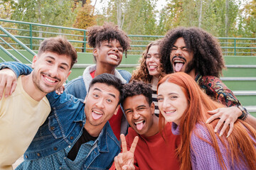 Group selfie of a group of young people from different identity groups. Concept: friendship, diversity, together