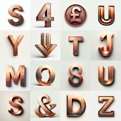 Patina copper metal Lettering Typeface. AI generated illustration
