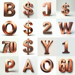 Patina copper metal Lettering Typeface. AI generated illustration