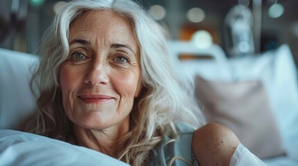 Fototapeta premium Beautiful adult female patient in hospital room