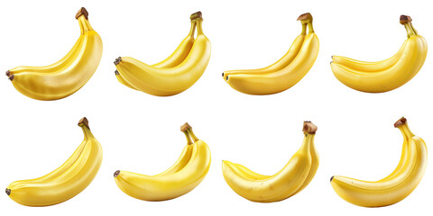 Set of Banana isolated on transparent png background. Generative ai