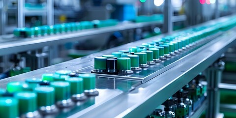 Fototapeta premium Production line for highcapacity lithiu. Concept Lithium battery manufacturing, High-capacity production line, Battery technology advancements