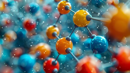 A 3D illustration depicting a molecular structure with colorful spheres and connections, signifying scientific concepts