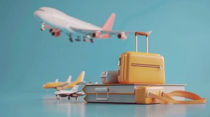 White Airplane Model on Open Travel Guide With Luggage