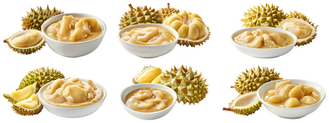 Set of Durian Sauce Bowl isolated on transparent png background. Generative ai