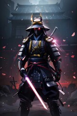 Fototapeta premium Neon Samurai Guardian of the Future