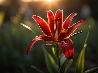 Red lily in sunset light