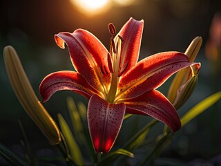 Red lily in sunset light