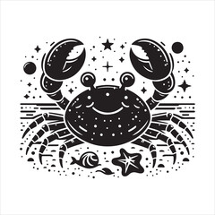 crab clipart, illustration white and black