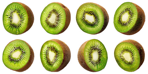 Fototapeta premium Set of Kiwi isolated on transparent png background. Generative ai