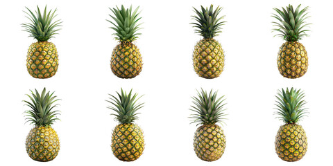 Set of Pineapple isolated on transparent png background. Generative ai