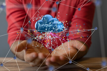 Cloud technology. Polygonal wireframe art looks like constellation