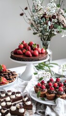 Elegant Dessert Table Featuring Raw Cheesecake, Fruit Tarts, and Chocolate Truffles for Minimalist Events