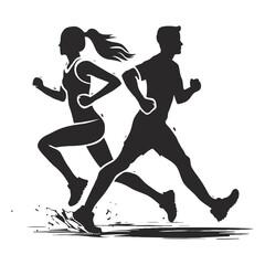 People running activity vector design  illustration black & white