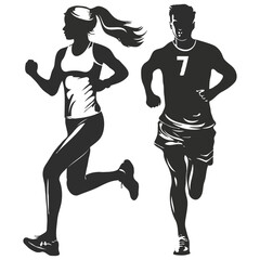 People running activity vector design  illustration black & white