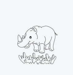 Vector Rhino silhouette line drawing or Rhino sketch illustration.