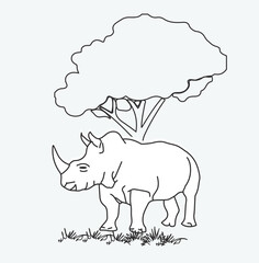 Vector Rhino silhouette line drawing or Rhino sketch illustration.