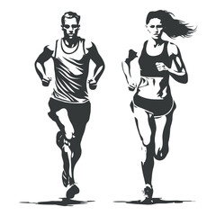 People running activity vector design  illustration black & white