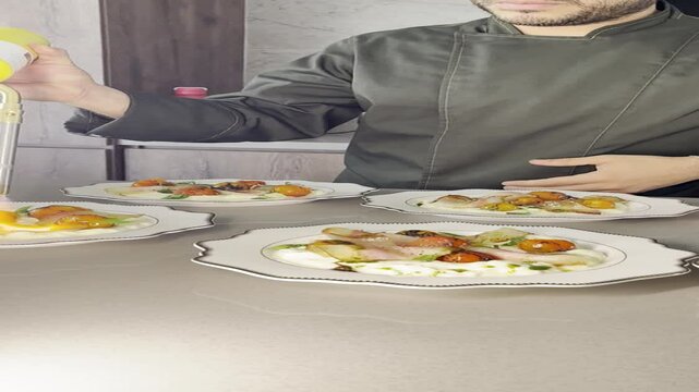 Stracciatella di bufala with roasted tomatoes and bacon flambe with blowtorch