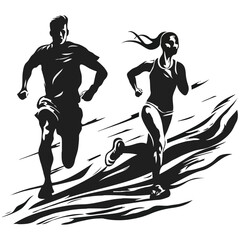 People running activity vector design  illustration black & white
