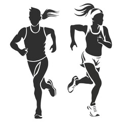 People running activity vector design  illustration black & white