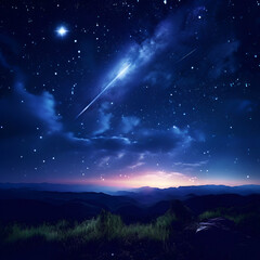 Beautiful Meteor shower in the dark sky at night background, Shiny of shooting star from space,...