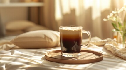 A tasty coffee in a beautiful cup in a boho interior, realistic photo