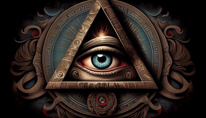 blue Eye of Providence, All-Seeing Eye of God in triangle, ancient masonic symbol
