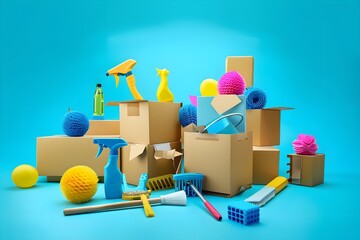 Cardboard boxes and cleaning things for moving into a new home cardboard boxe,Boxes And Cleaning Supplies For Fresh Start In New Home,

