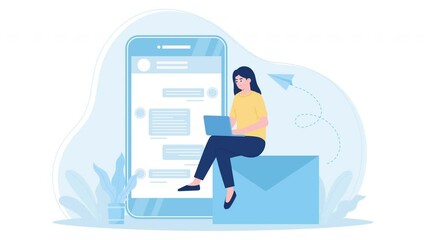 Send messages via smartphone and laptop flat design animation