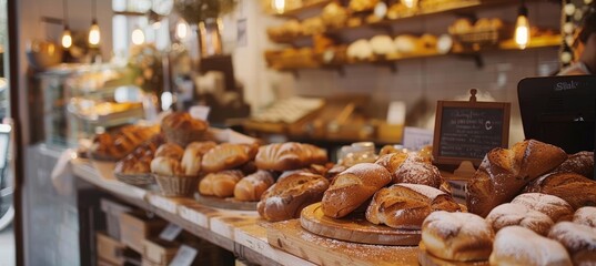 Cozy Bakery with Gluten-Free Bread and Pastries Display, Freshly Baked - Ideal for Cafés, Food Blogs, Menus