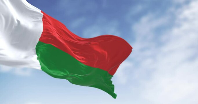 National flag of Madagascar waving in the wind on a clear day