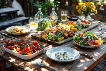 Outdoor Summer Feast with Gluten-Free Dishes Including Grilled Chicken and Fresh Salads for a Healthy Meal