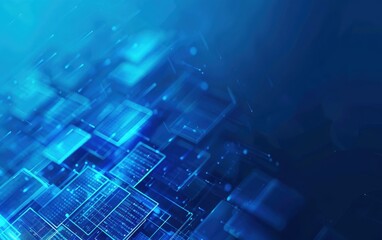 Fototapeta premium Blue background with abstract geometric shapes and lighting effects, creating an atmosphere of digital technology and innovation Generative AI