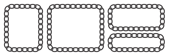 Chain pattern brush set. Cartoon metal different chain borders and frames. Isolated on white background.  Vector illustration. 11:11 