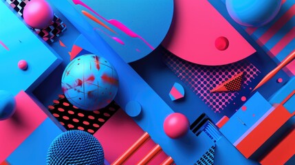 Obraz premium Microphone and balls on colorful background