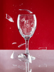 Shattered glass of wine